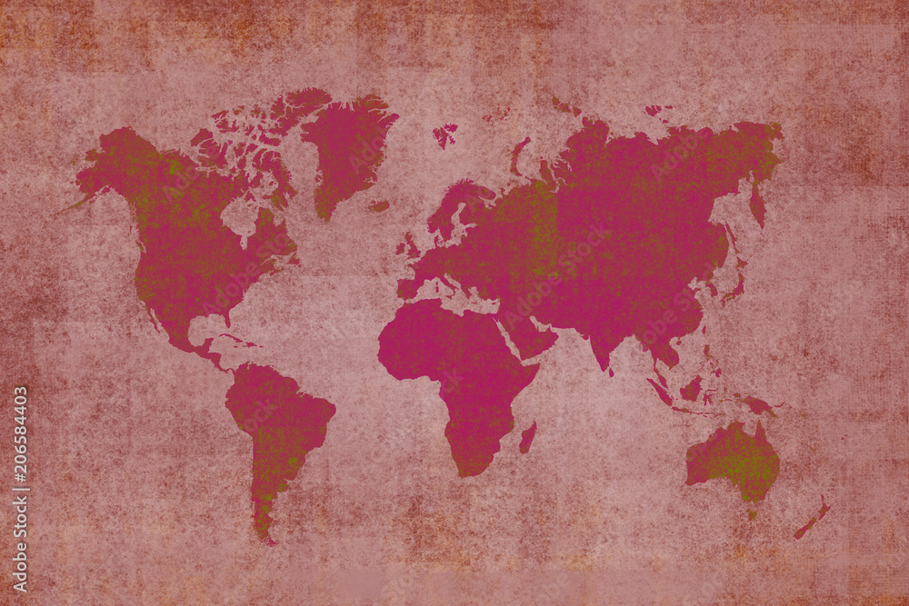 Fototapeta old brown map of the world ,vintage background