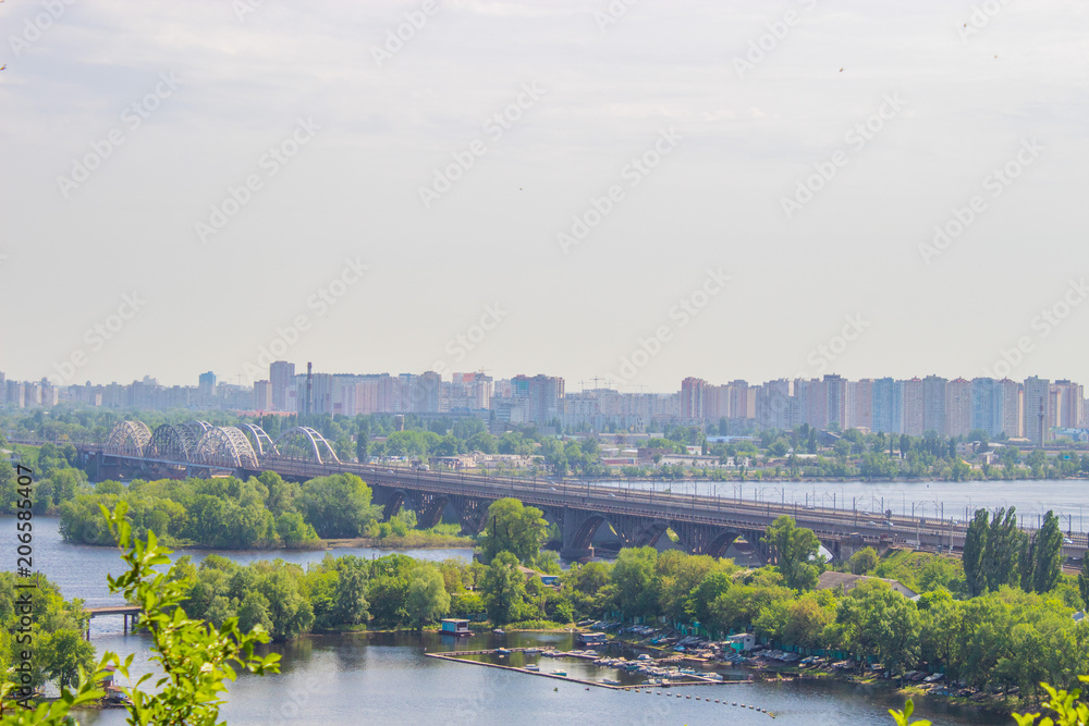 View of the city of Kiev from a height. City landscape.