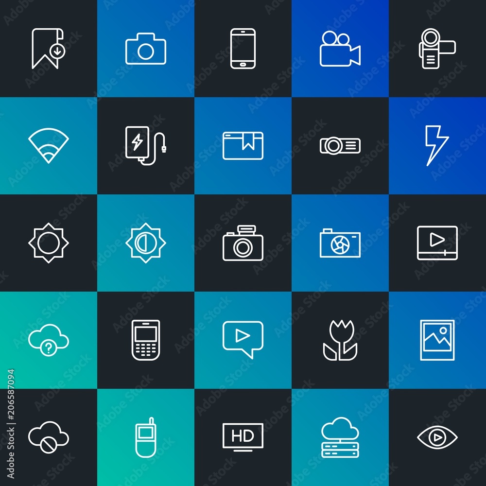 Modern Simple Set of cloud and networking, mobile, video, photos, bookmarks Vector outline Icons. Contains such Icons as and more on dark and gradient background. Fully Editable. Pixel Perfect. Modern Simple Set of cloud and networking, mobile, video, photos, bookmarks Vector outline Icons. Contains such Icons as and more on dark and gradient background. Fully Editable. Pixel Perfect.