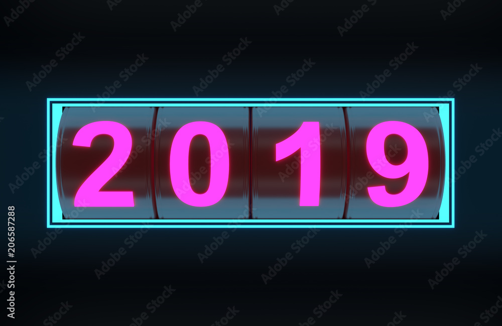 New Year 2019 with Lighting- 3D Rendered Image New Year 2019 with Lighting- 3D Rendered Image