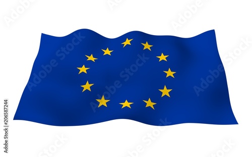 Slightly waving flag of the European Union isolated on white background, 3D rendering. Symbol of Europe