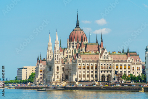 Hungarian Parliament, standing on Pest bank of Dunabe in Budapest, Hungary.