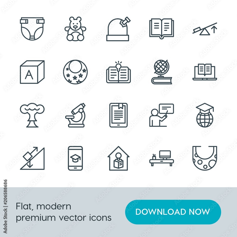 Modern Simple Set of science, education, kids and toys Vector outline Icons. Contains such Icons as  space, baby,  concept,  microscope and more on white background. Fully Editable. Pixel Perfect.
