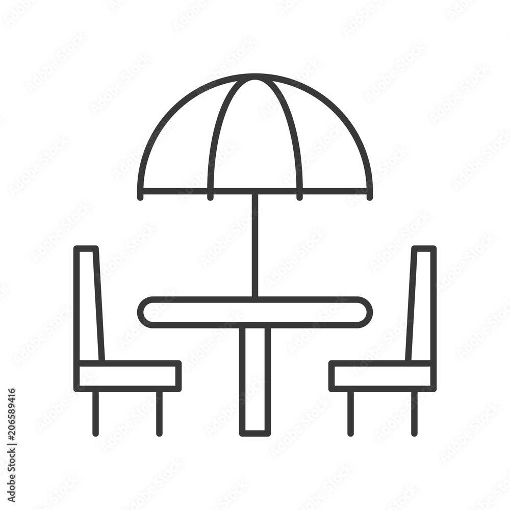 Beach umbrella on table and chair outline icon Beach umbrella on table and chair outline icon