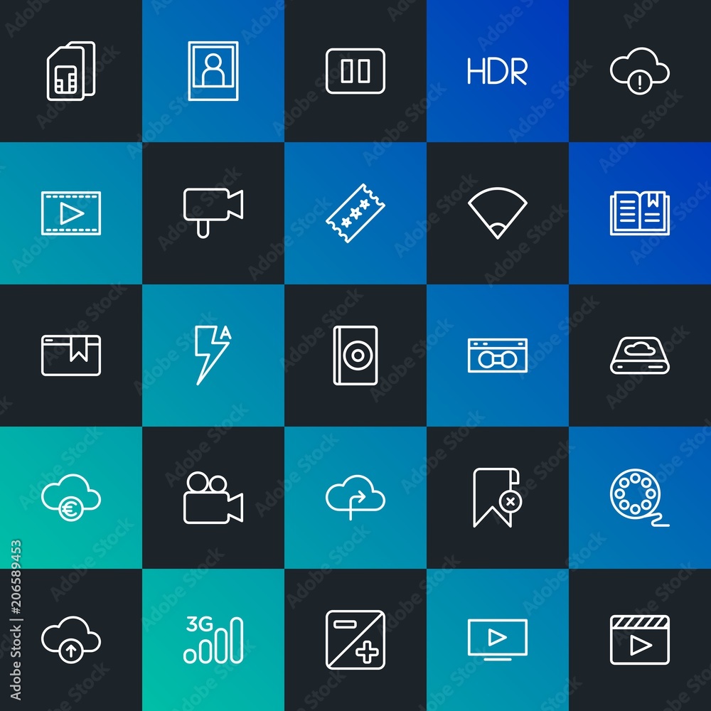 Modern Simple Set of cloud and networking, mobile, video, photos, bookmarks Vector outline Icons. Contains such Icons as and more on dark and gradient background. Fully Editable. Pixel Perfect. Modern Simple Set of cloud and networking, mobile, video, photos, bookmarks Vector outline Icons. Contains such Icons as and more on dark and gradient background. Fully Editable. Pixel Perfect.
