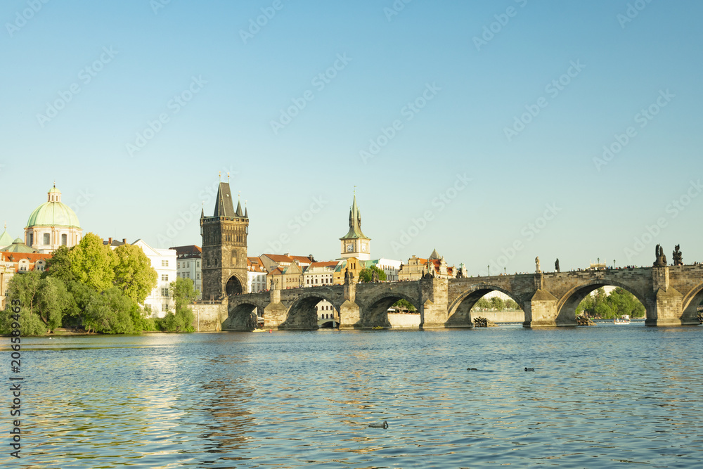 Prague, Charles Bridge and tower by the River Prague, Charles Bridge and tower by the River