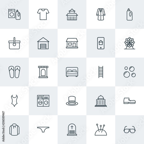 Modern Simple Set of clothes, buildings, housekeeping Vector outline Icons. Contains such Icons as building, courthouse, modern, winter and more on white background. Fully Editable. Pixel Perfect.
