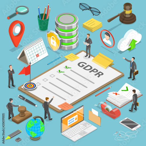 Flat isometric vector concept of GDPR - General Data Protection Regulation