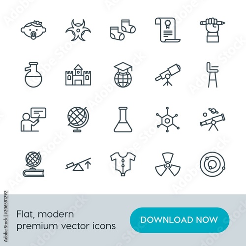 Modern Simple Set of science  education  kids and toys Vector outline Icons. Contains such Icons as  success   clothing   diploma   planet and more on white background. Fully Editable. Pixel Perfect.