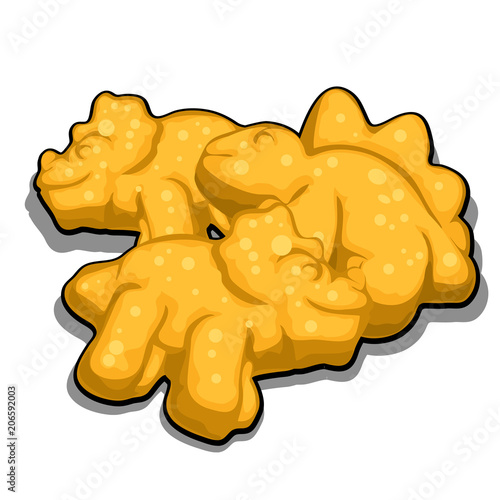 Cookies in the shape of dinosaurs isolated on white background. Cartoon vector close-up illustration.
