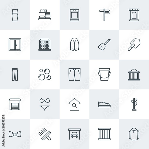 Modern Simple Set of clothes, buildings, housekeeping Vector outline Icons. Contains such Icons as young, sport, xmas, background, tie and more on white background. Fully Editable. Pixel Perfect.