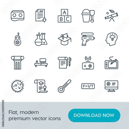 Modern Simple Set of science, education, kids and toys Vector outline Icons. Contains such Icons as literature, toy, toy, desk, science and more on white background. Fully Editable. Pixel Perfect.