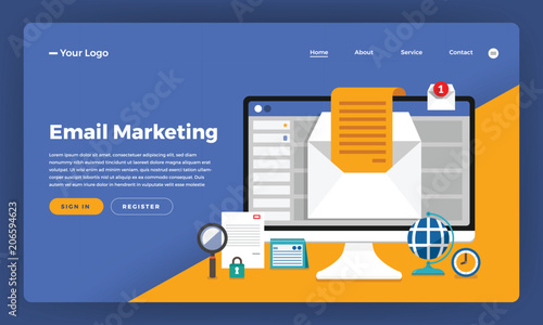 Mock-up design website flat design concept digital marketing. Email marketing.  Vector illustration.