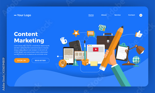 Mock-up design website flat design concept digital marketing. Content Marketing. Vector illustration.