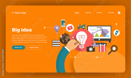 Mock-up design website flat design concept digital marketing. Big idea. Vector illustration.