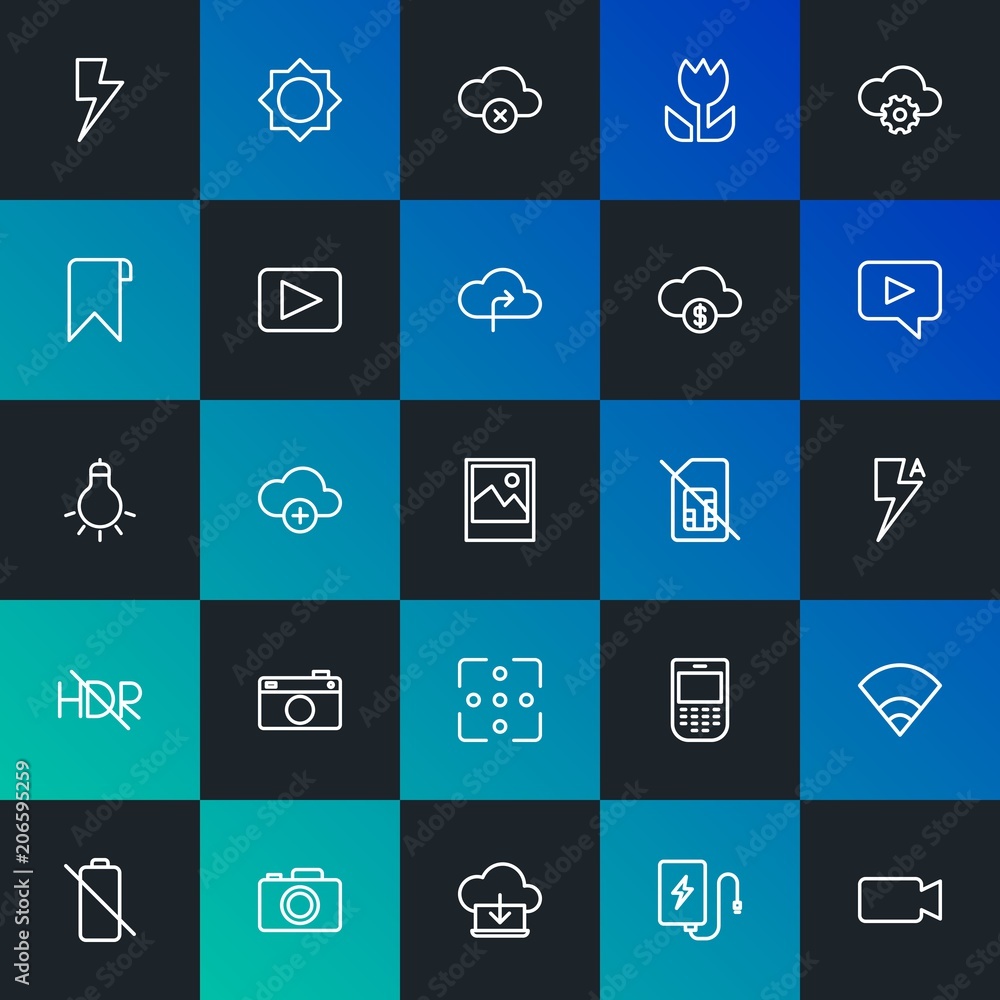 Modern Simple Set of cloud and networking, mobile, video, photos, bookmarks Vector outline Icons. Contains such Icons as and more on dark and gradient background. Fully Editable. Pixel Perfect. Modern Simple Set of cloud and networking, mobile, video, photos, bookmarks Vector outline Icons. Contains such Icons as and more on dark and gradient background. Fully Editable. Pixel Perfect.