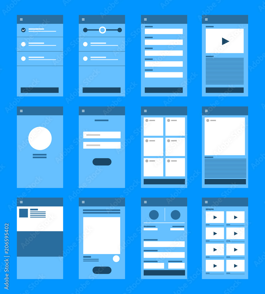 UX UI Flowchart. Mock-ups mobile application concept flat design. Vector illustration UX UI Flowchart. Mock-ups mobile application concept flat design. Vector illustration