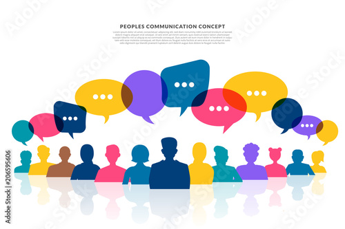 Flat design concept peoples talk with balloon message bubble. Vector illustrate.