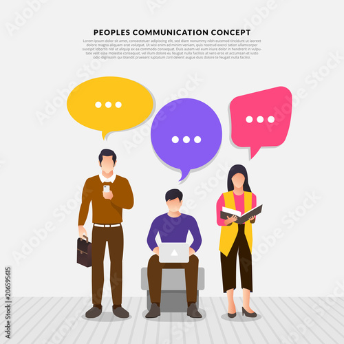 Flat design concept peoples talk with balloon message bubble. Vector illustrate.