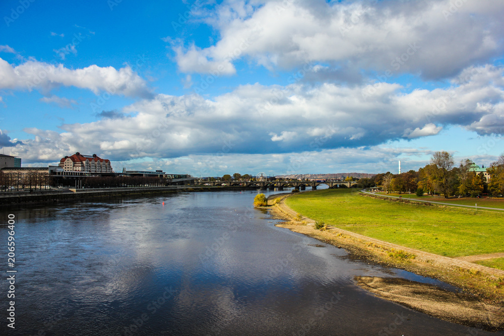 view of Elbe River in Dresden Germany