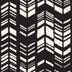 Fototapete Ethno-Muster Handgezeichnetes Chevron Muster Schwarz Weiß  © Samolevsky