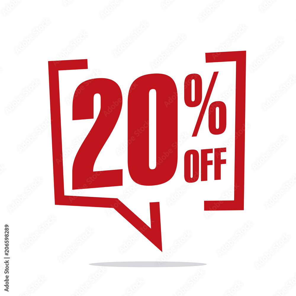 20 percent off sale white red isolated sticker icon Stock Vector