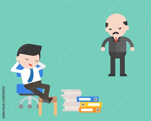 Slack off businessman with angry boss,  flat design business concept