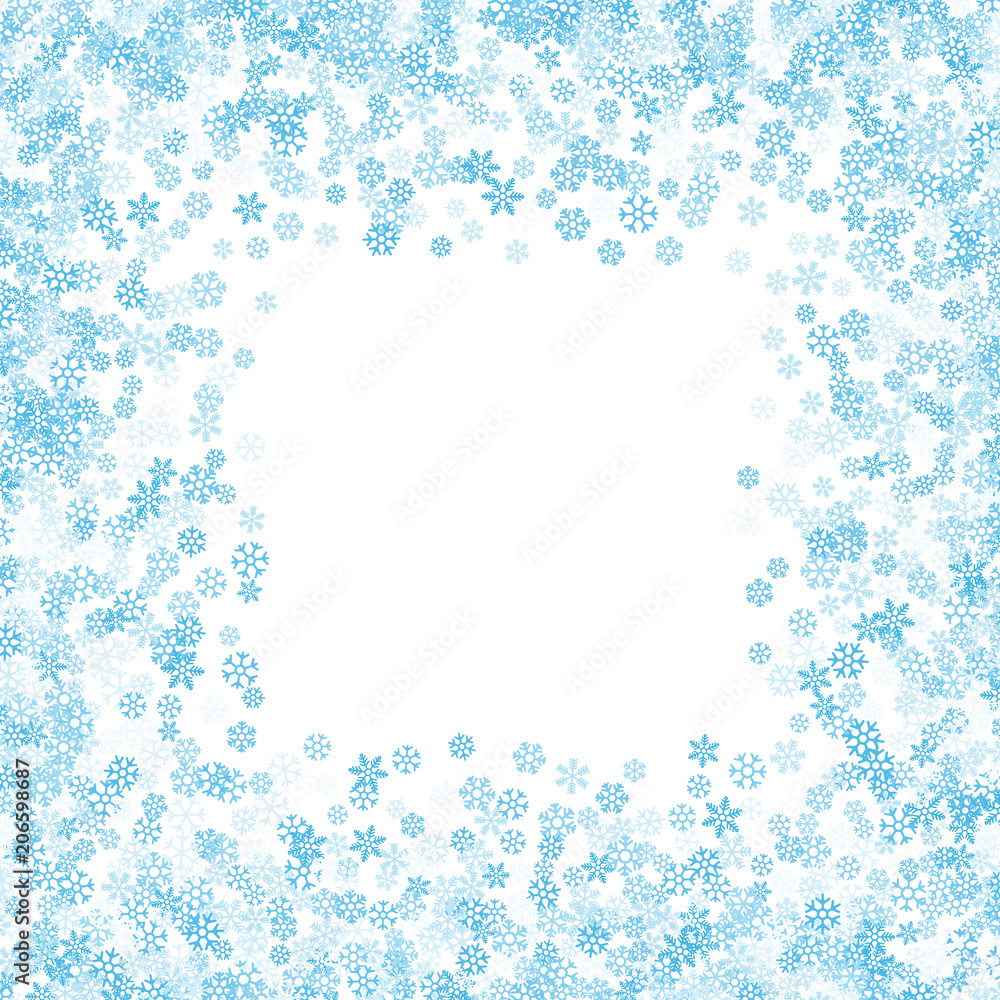 Fototapeta premium Frame or border of random scatter snowflakes