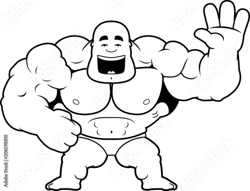 Cartoon Bodybuilder Waving