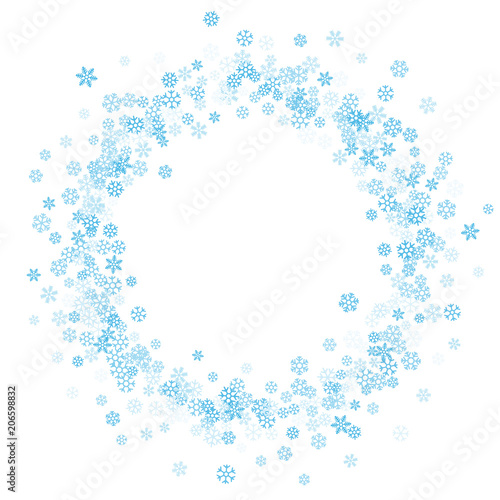 Frame or border of random scatter snowflakes