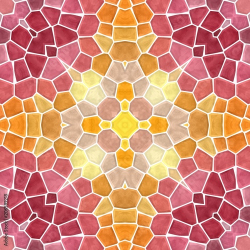 mosaic kaleidoscope seamless pattern texture background - vibrant orange, yellow, red, pink colored with white grout