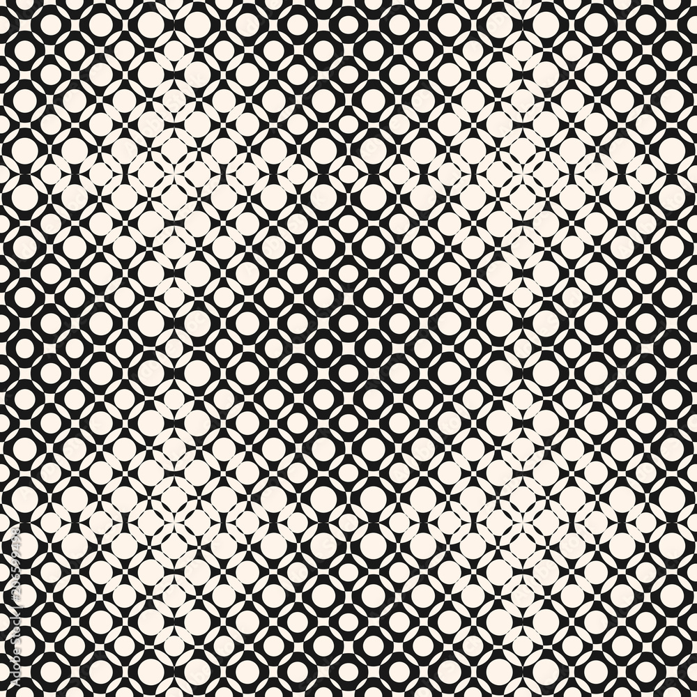 Fototapeta premium Halftone seamless pattern with circles, crossing shapes, mesh, grid, lattice