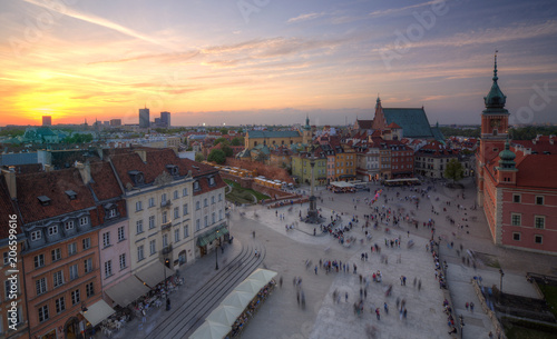 Panorama of the old town at sunset. Warsaw, Poland.