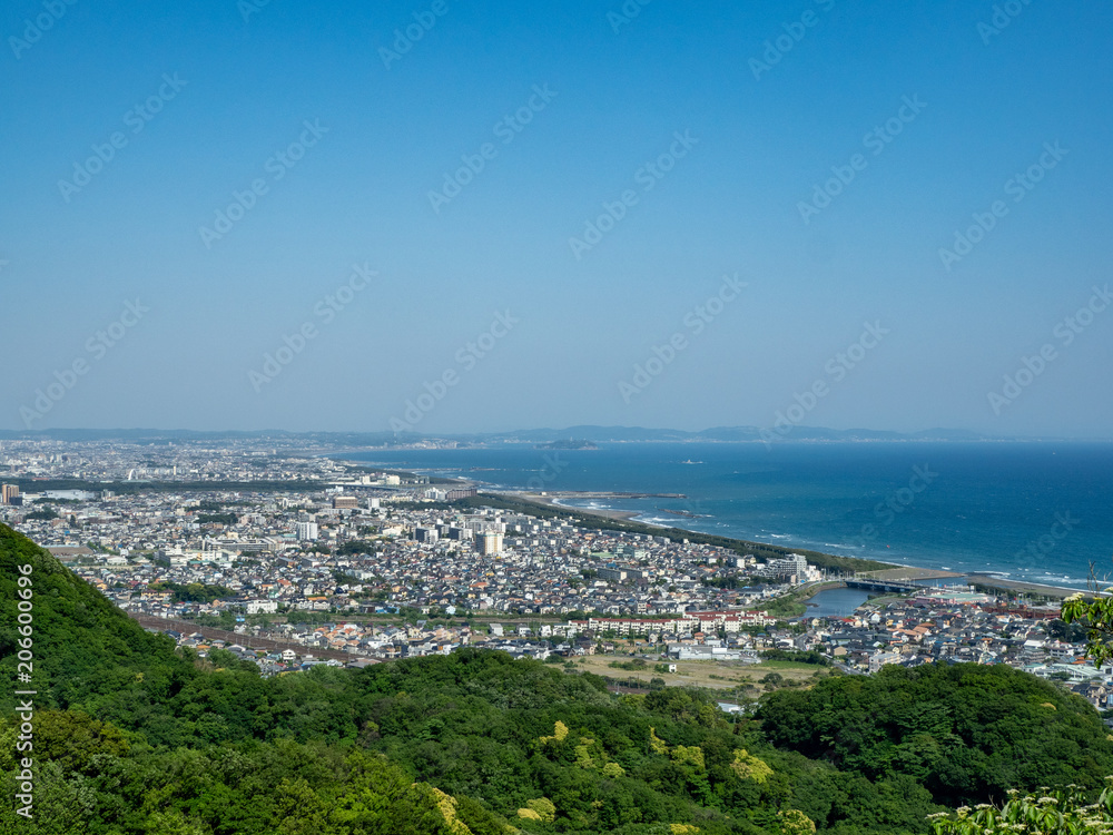 sky, city and sea in japan	