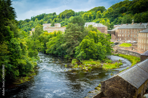 Obraz na płótnie View of New Lanark Heritage Site, Lanarkshire in Scotland, United Kingdom w salonie