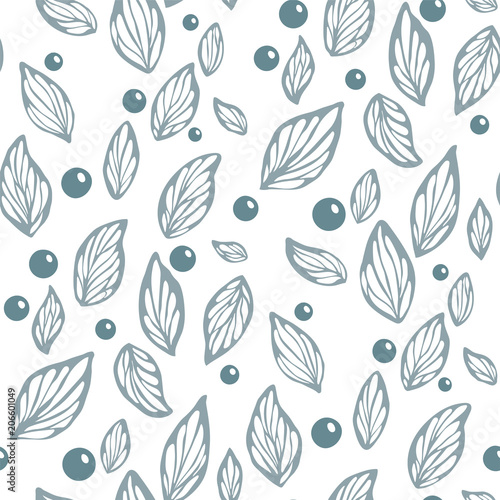 Abstract floral semaless pattern with petals, leaves and beads