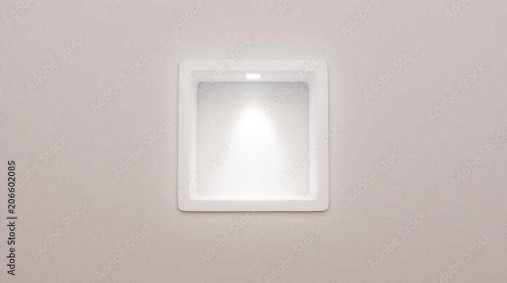 3d rendering of Empty Rounded Niche Shelf Display In The Wall. To Present Your Product. Illuminated Light Lamp. Display Your Product 3d rendering of Empty Rounded Niche Shelf Display In The Wall. To Present Your Product. Illuminated Light Lamp. Display Your Product