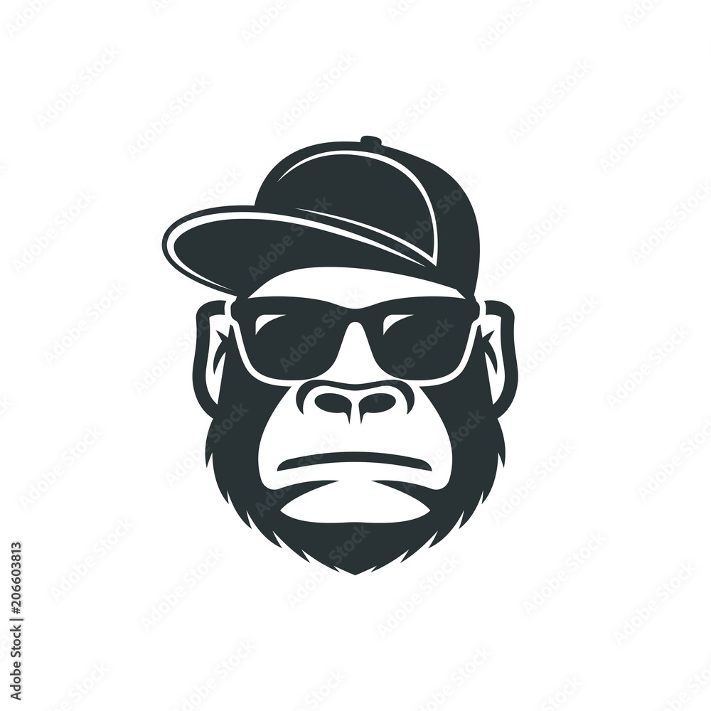 Monkey in sunglasses and a cap. Cool gorilla icon Monkey in sunglasses and a cap. Cool gorilla icon
