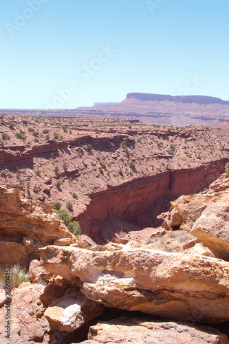 View of canyon country in the Bears Ears wilderness in the desert of Southern Utah. 