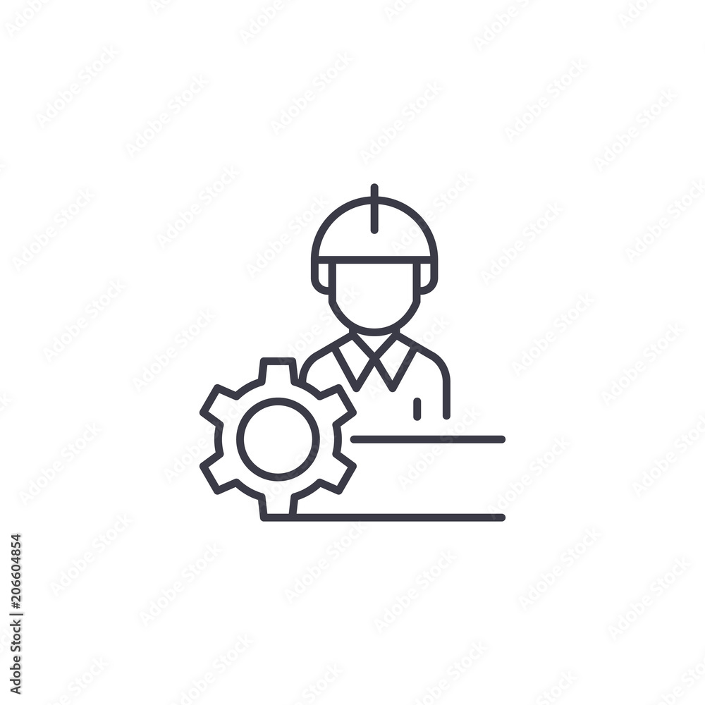 Factory worker linear icon concept. Factory worker line vector sign, symbol, illustration. Factory worker linear icon concept. Factory worker line vector sign, symbol, illustration.