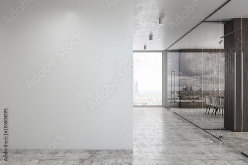 Concrete glass corridor with copyspace