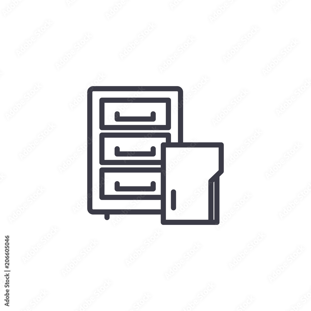 Filing cabinet linear icon concept. Filing cabinet line vector sign, symbol, illustration.