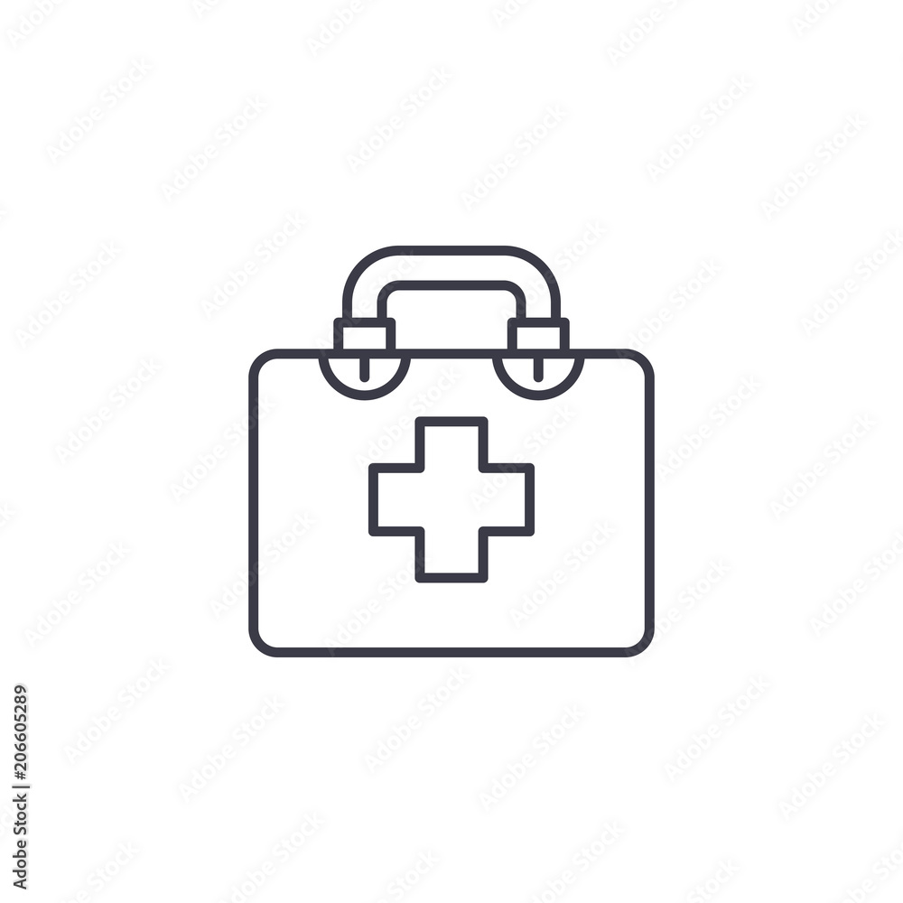 First aid kit linear icon concept. First aid kit line vector sign, symbol, illustration. First aid kit linear icon concept. First aid kit line vector sign, symbol, illustration.