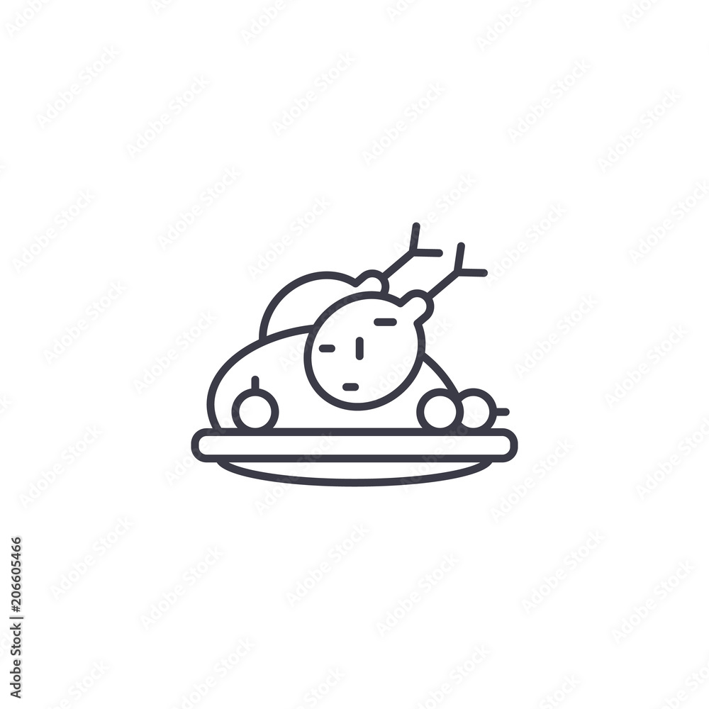 Fried chicken food linear icon concept. Fried chicken food line vector sign, symbol, illustration. Fried chicken food linear icon concept. Fried chicken food line vector sign, symbol, illustration.