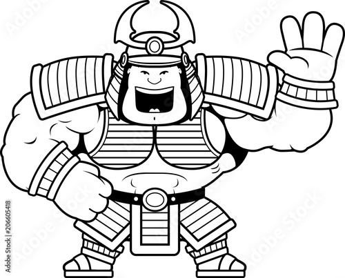 Cartoon Samurai Waving