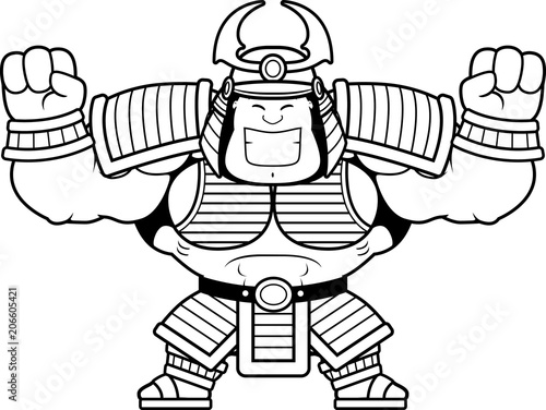 Cartoon Samurai Celebrating