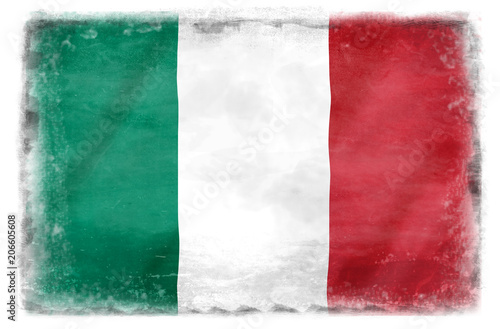 Italian flag with traces of use in battle and destruction from difficult warfare