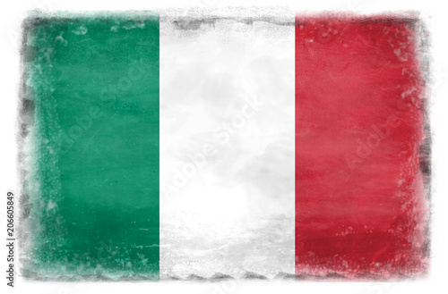Italian flag with traces of use in battle and destruction from difficult warfare