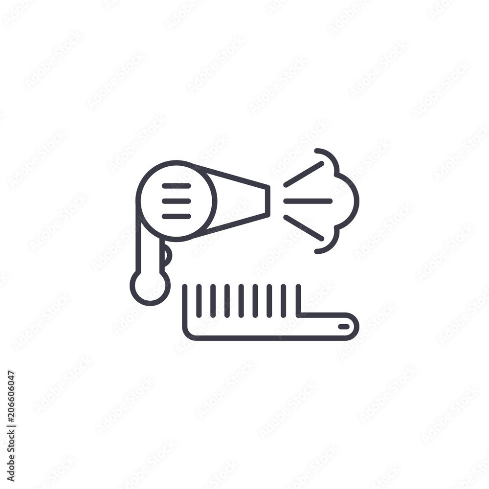 Hair dryer linear icon concept. Hair dryer line vector sign, symbol, illustration. Hair dryer linear icon concept. Hair dryer line vector sign, symbol, illustration.