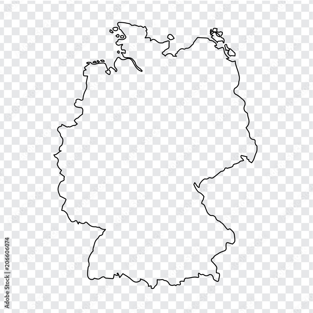 Obraz premium Blank Map of Germany. Thin line Germany map on a transparent background. Stock vector. Flat design.